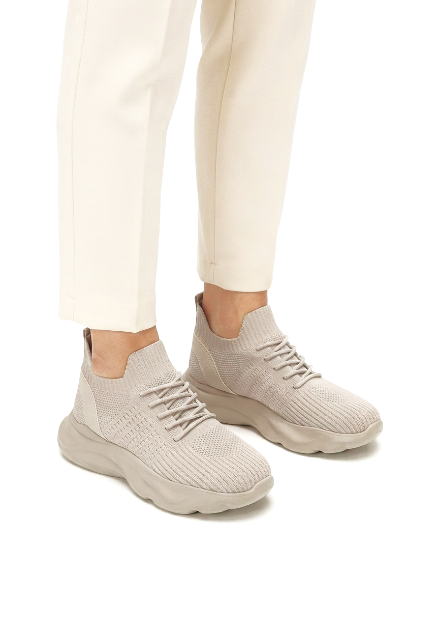 Henta Premium Beige Knit Lace-Up Sneakers