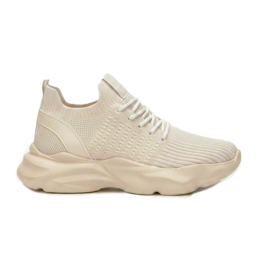 Henta Premium Beige Knit Lace-Up Sneakers