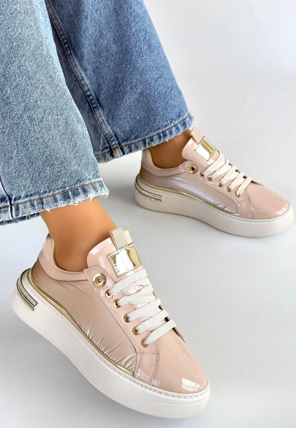 Hley Premium Bej Rugan Paraşüt Detaylı Bağcıklı Spor Ayakkabı