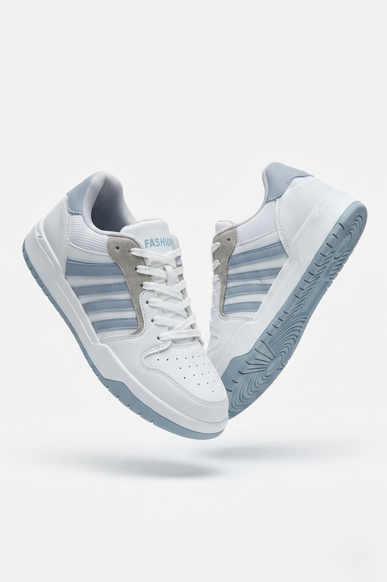 HMNT-2499 Premium Çizgili Beyaz Mavi Kadın Sneaker