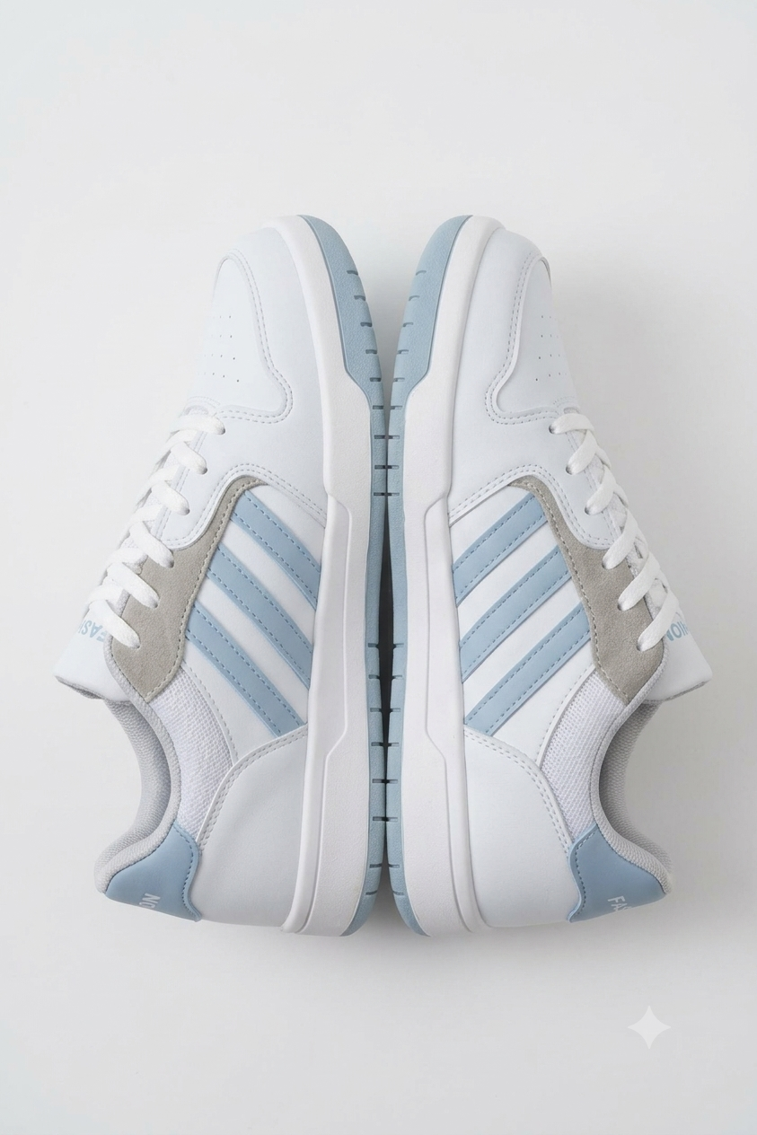 HMNT-2499 Premium Çizgili Beyaz Mavi Kadın Sneaker