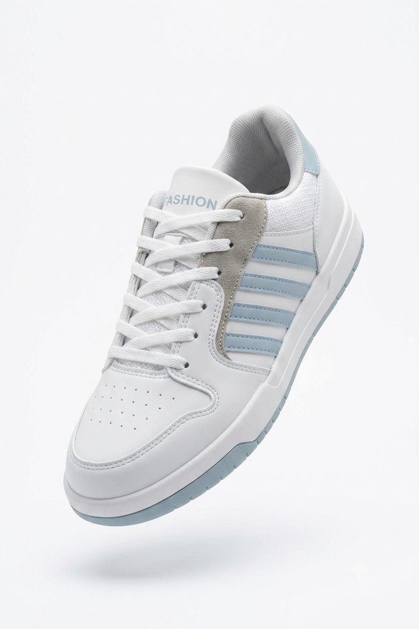 HMNT-2499 Premium Çizgili Beyaz Mavi Kadın Sneaker