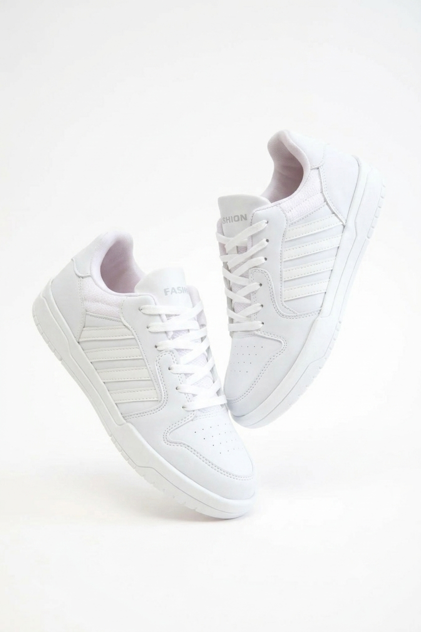 HMNT-2499 Premium Çizgili Beyaz Kadın Sneaker