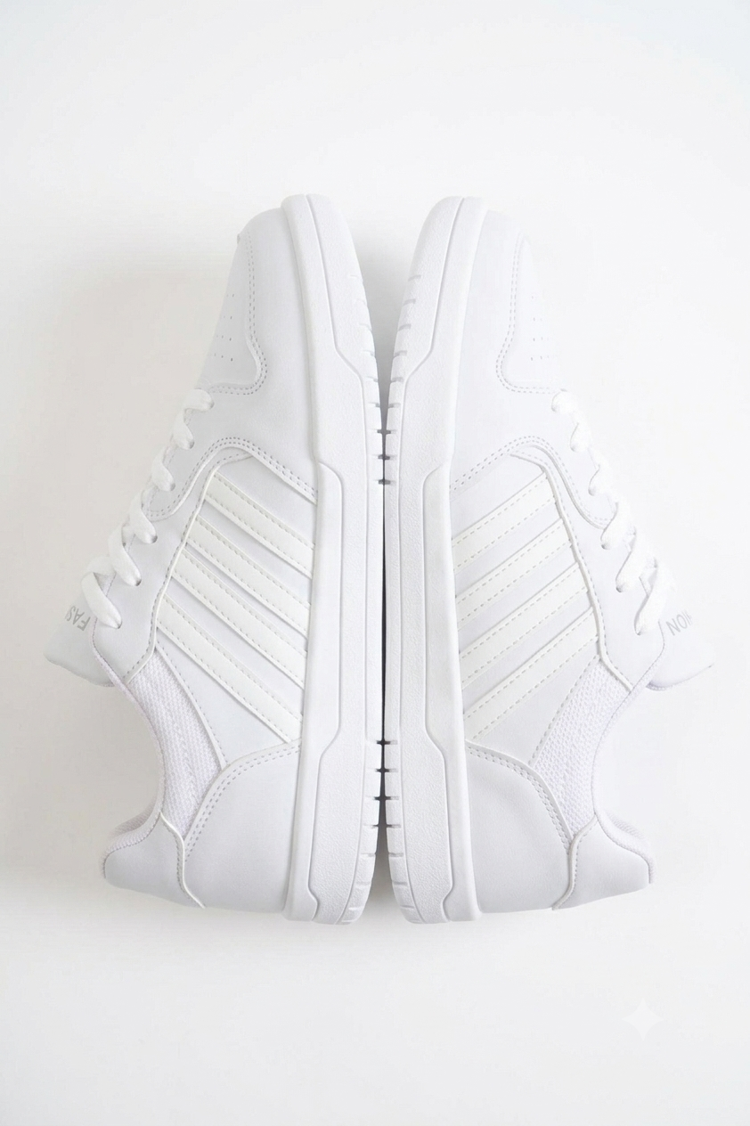 HMNT-2499 Premium Çizgili Beyaz Kadın Sneaker