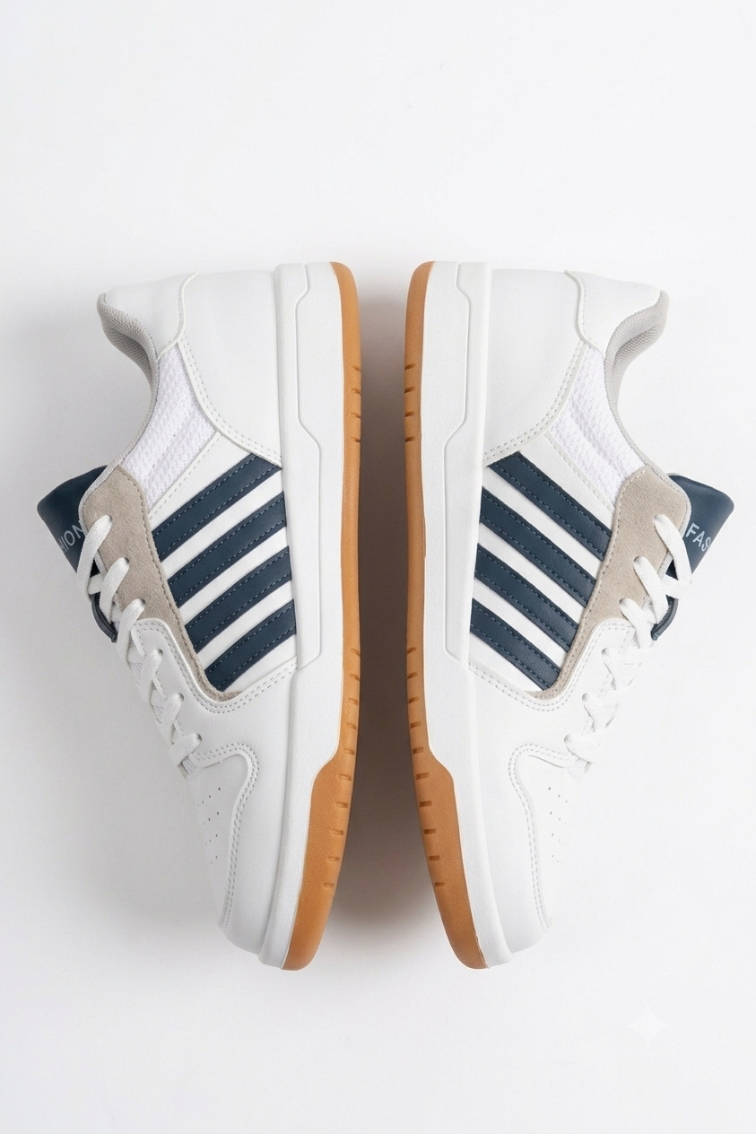 HMNT-2499 Premium Çizgili Beyaz Laci Kadın Sneaker