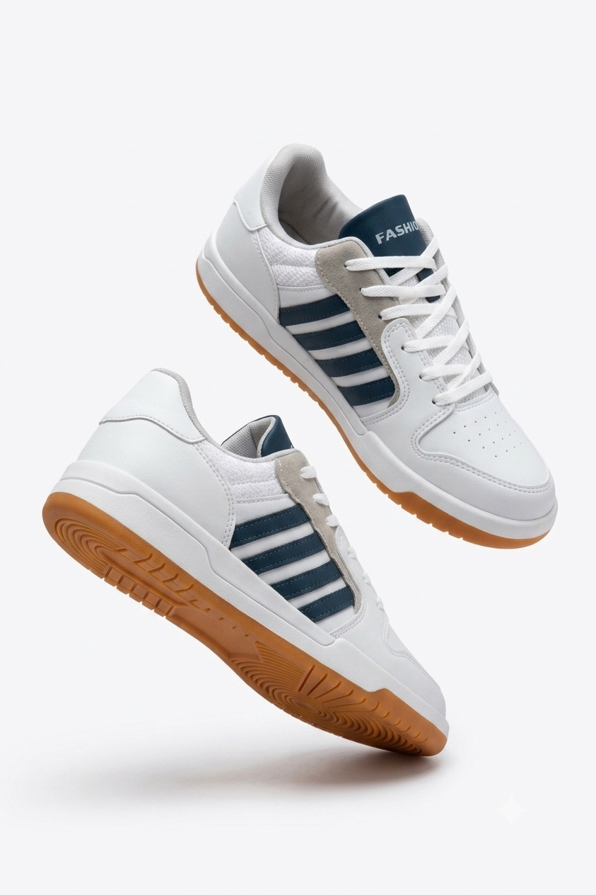 HMNT-2499 Premium Çizgili Beyaz Laci Kadın Sneaker