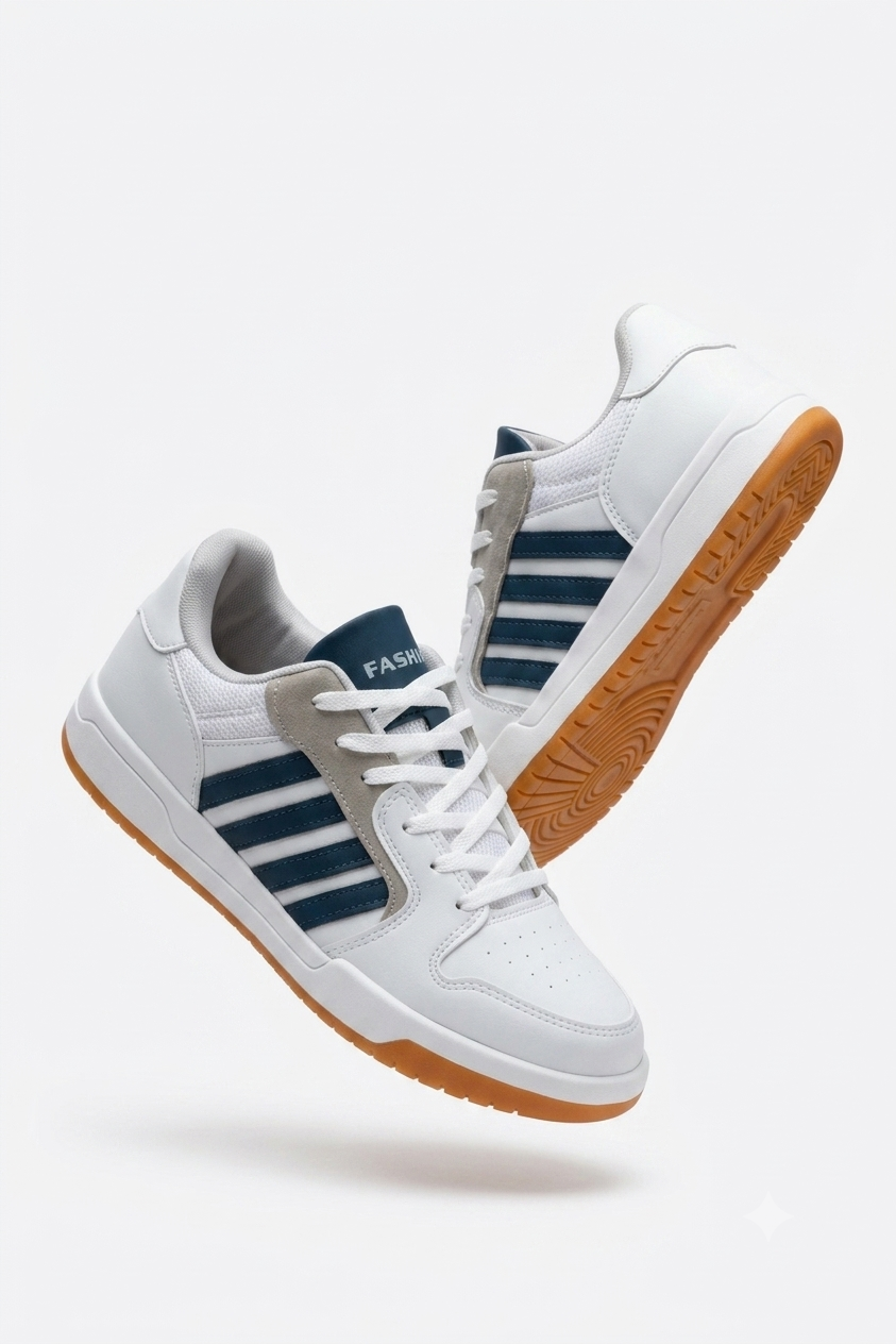 HMNT-2499 Premium Çizgili Beyaz Laci Kadın Sneaker
