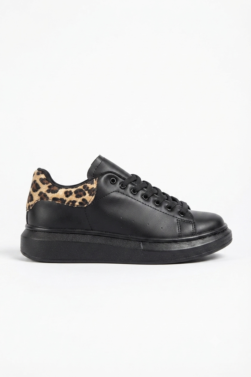 SPECTRA-01 Günlük Bağcıklı Ortopedik Kadın Sneaker Siyah Leopar