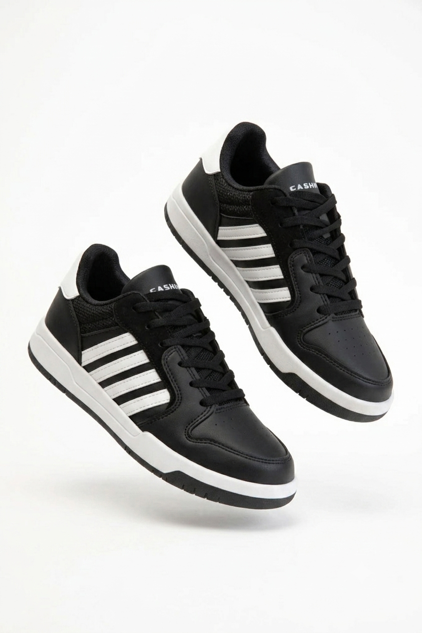 HMNT-2499 Premium Çizgili Siyah Beyaz Unisex Sneaker