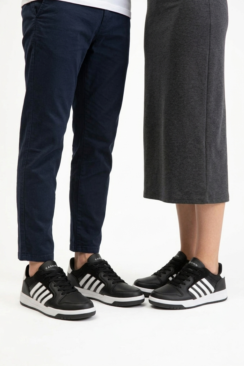HMNT-2499 Premium Çizgili Siyah Beyaz Unisex Sneaker