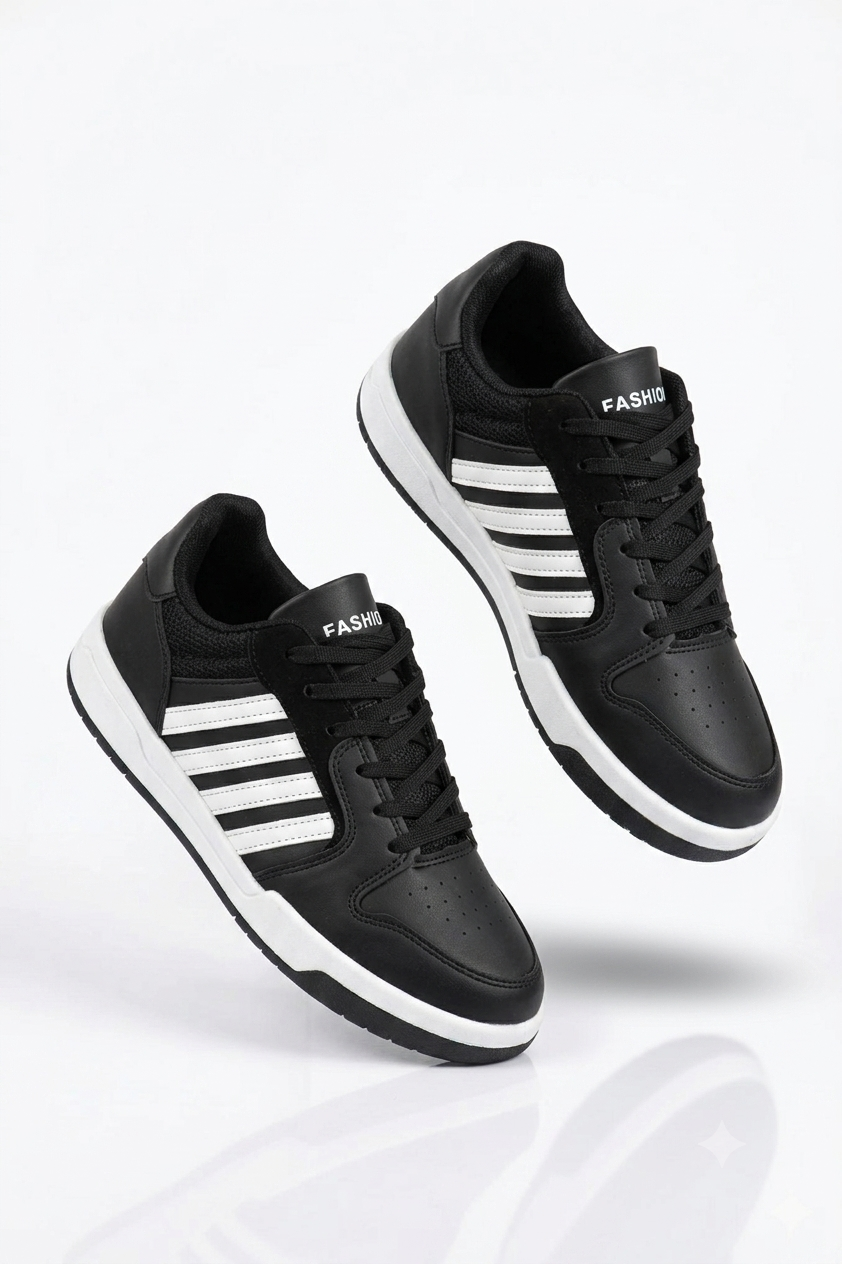 HMNT-2499 Premium Çizgili Siyah Beyaz Unisex Sneaker