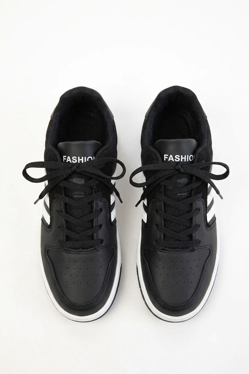 HMNT-2499 Premium Çizgili Siyah Beyaz Unisex Sneaker