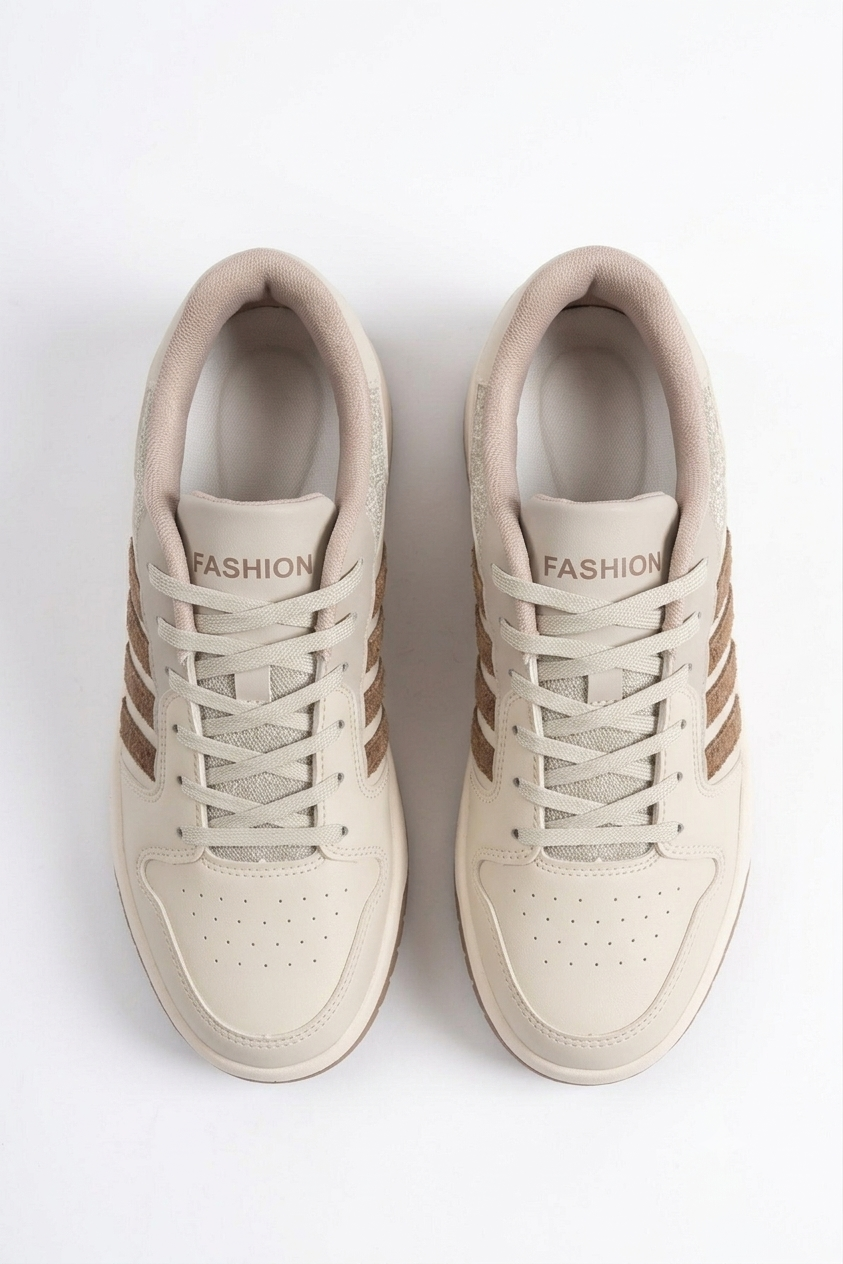 HMNT-2499 Premium Çizgili Bej Kadın Sneaker