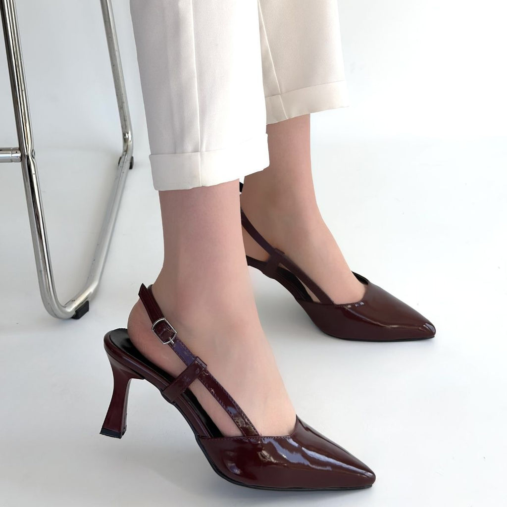 Hoost Premium Bordo Rugan Topuklu Ayakkabı 7,5 CM