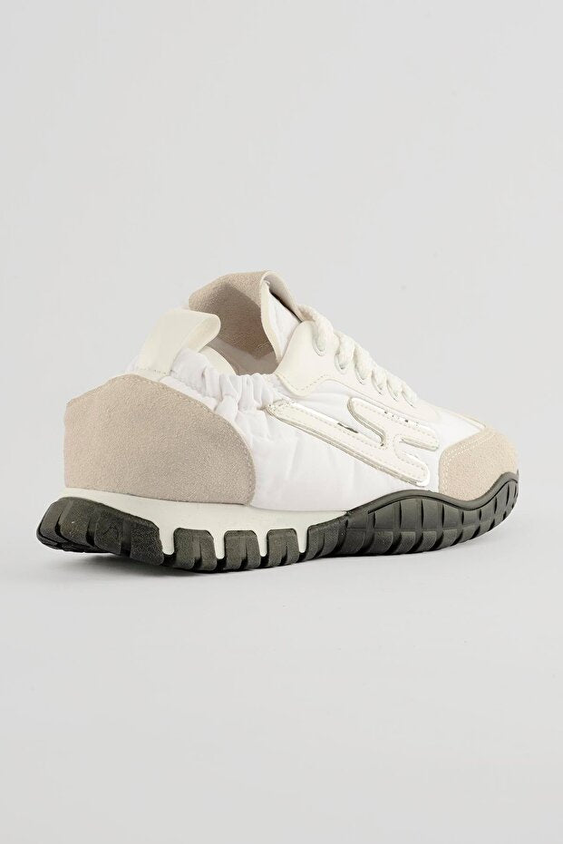 Zephy Premium Arkası Lastikli Beyaz Nubuk Paraşüt Bağcıklı Kadın Sneaker