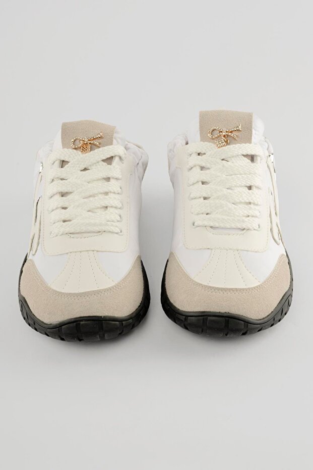 Zephy Premium Arkası Lastikli Beyaz Nubuk Paraşüt Bağcıklı Kadın Sneaker