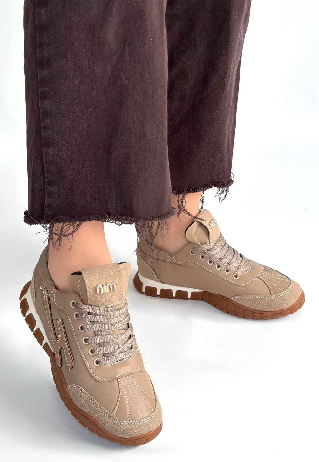 Zephy Premium Arkası Lastikli Vizon Nubuk Paraşüt Bağcıklı Kadın Sneaker