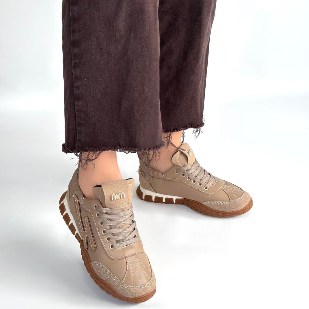 Zephy Premium Arkası Lastikli Vizon Nubuk Paraşüt Bağcıklı Kadın Sneaker