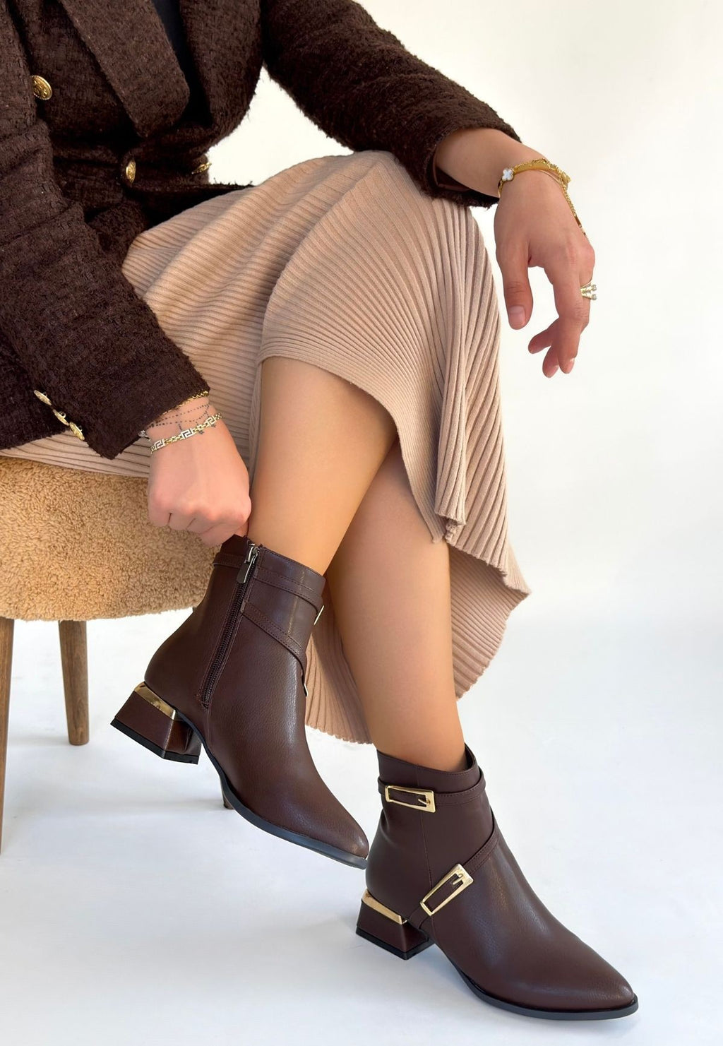 Tendy Premium Kahverengi Fermuarlı Topuklu Bot