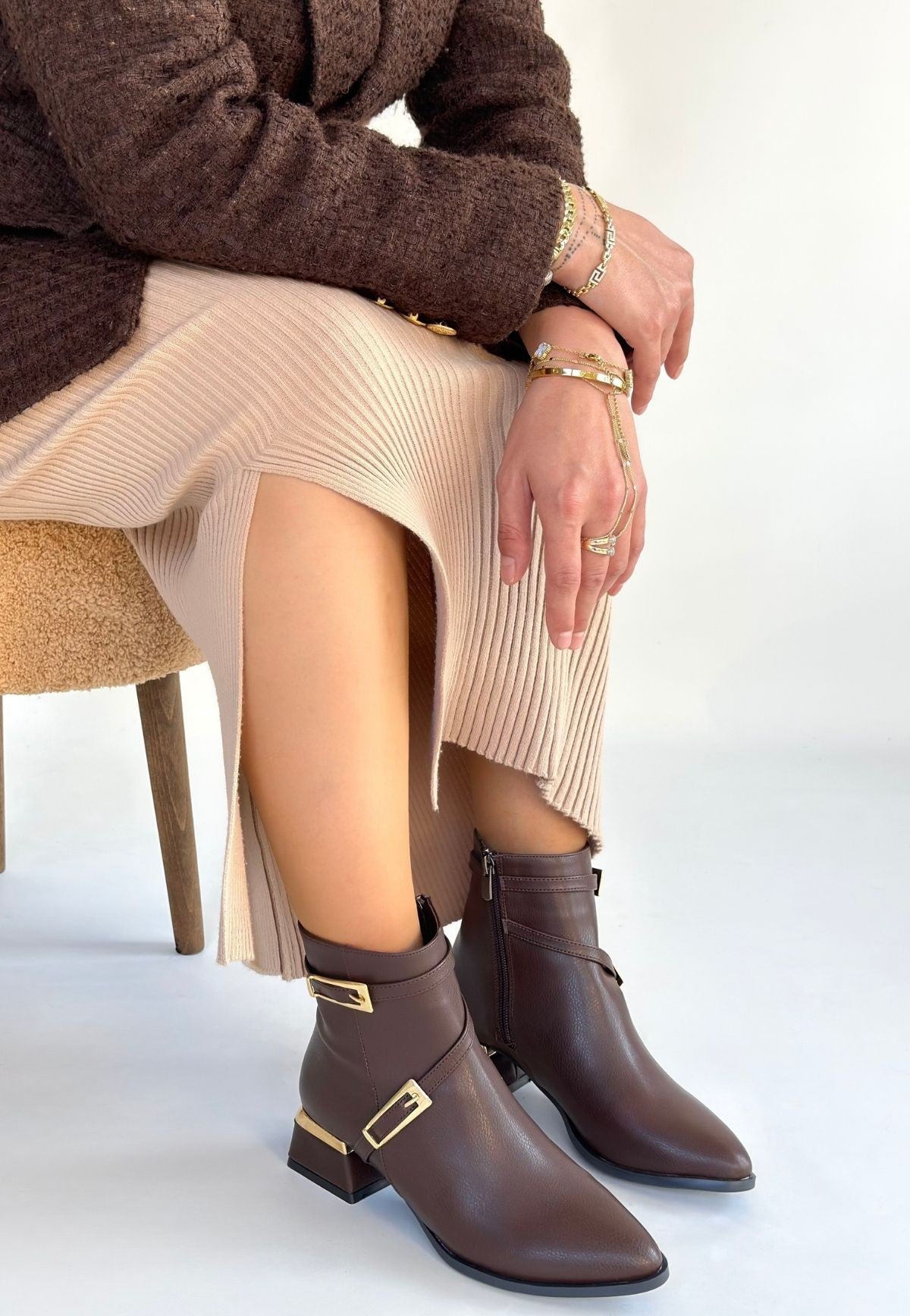 Tendy Premium Kahverengi Fermuarlı Topuklu Bot