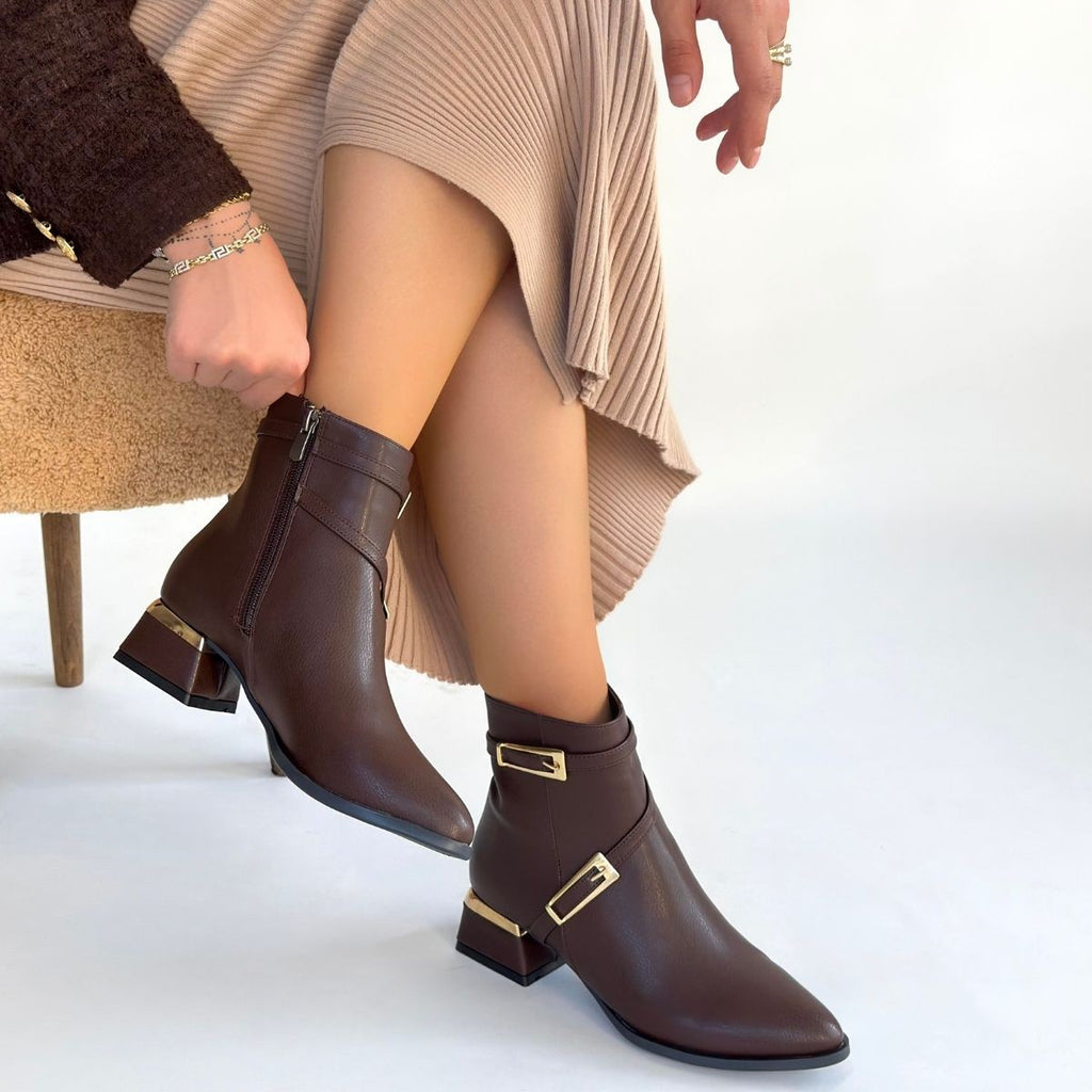 Tendy Premium Kahverengi Fermuarlı Topuklu Bot