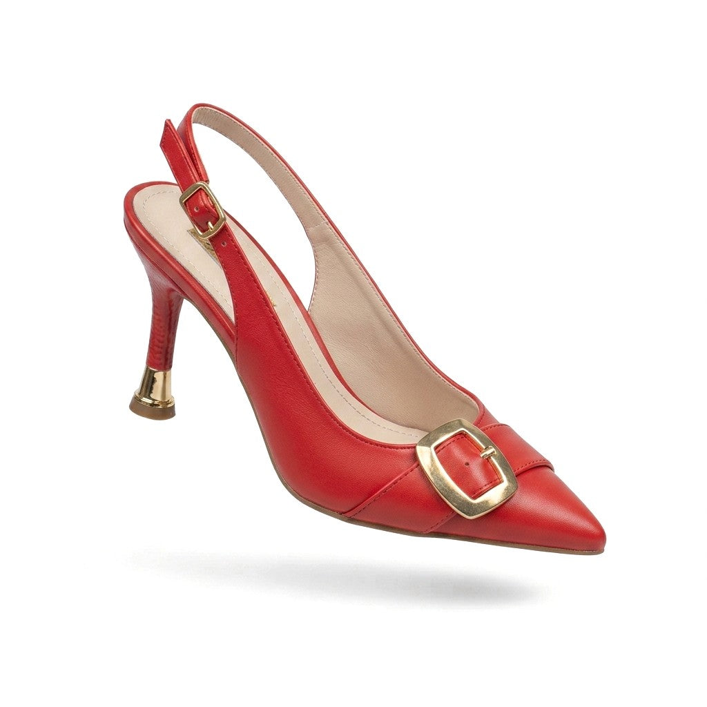 ZRİN-1151 Premium Red Daily Open-Back Heeled Shoes 11 cm