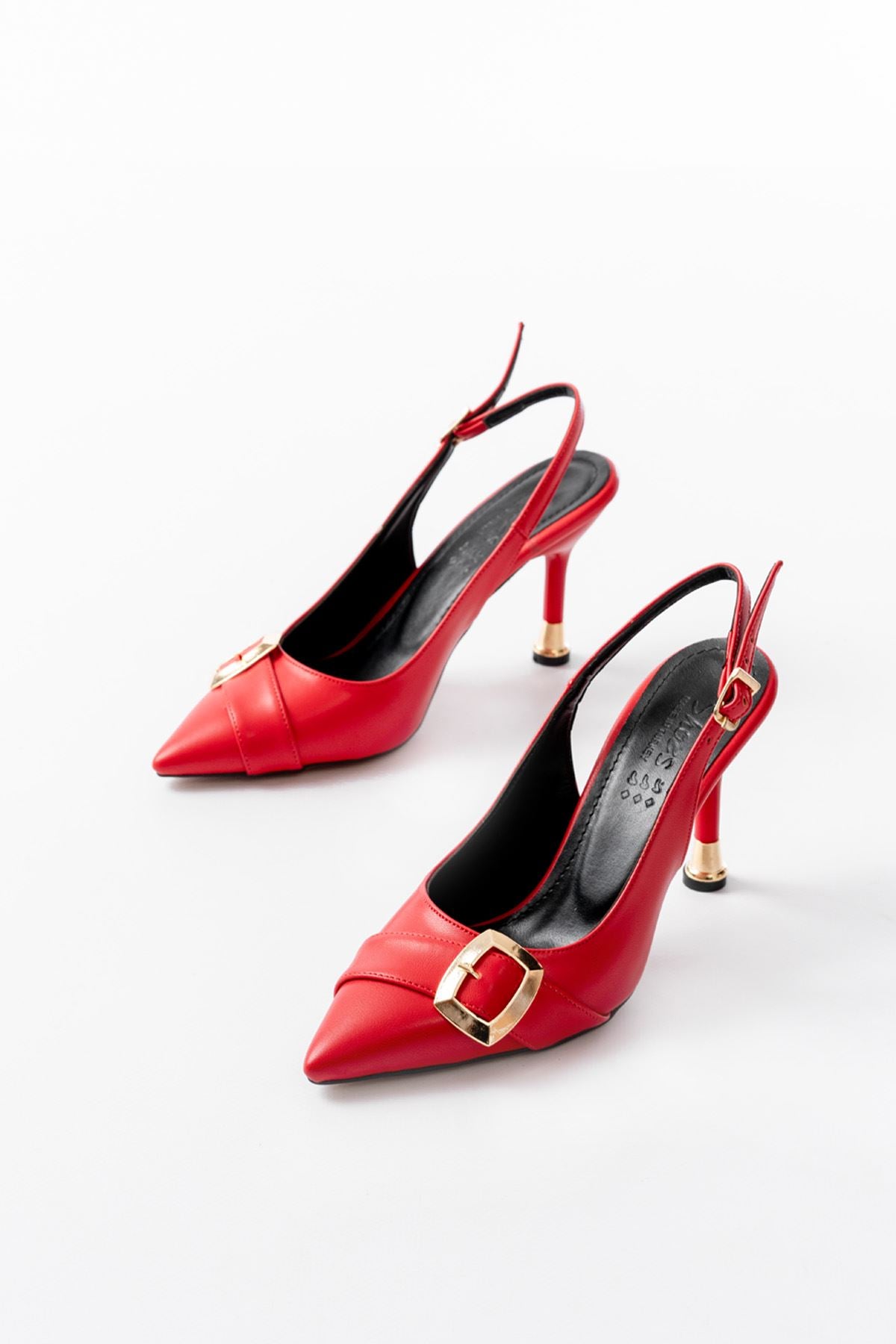ZRİN-1151 Premium Red Daily Open-Back Heeled Shoes 11 cm