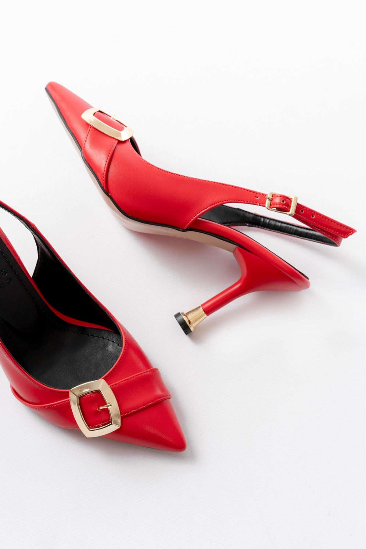 ZRİN-1151 Premium Red Daily Open-Back Heeled Shoes 11 cm