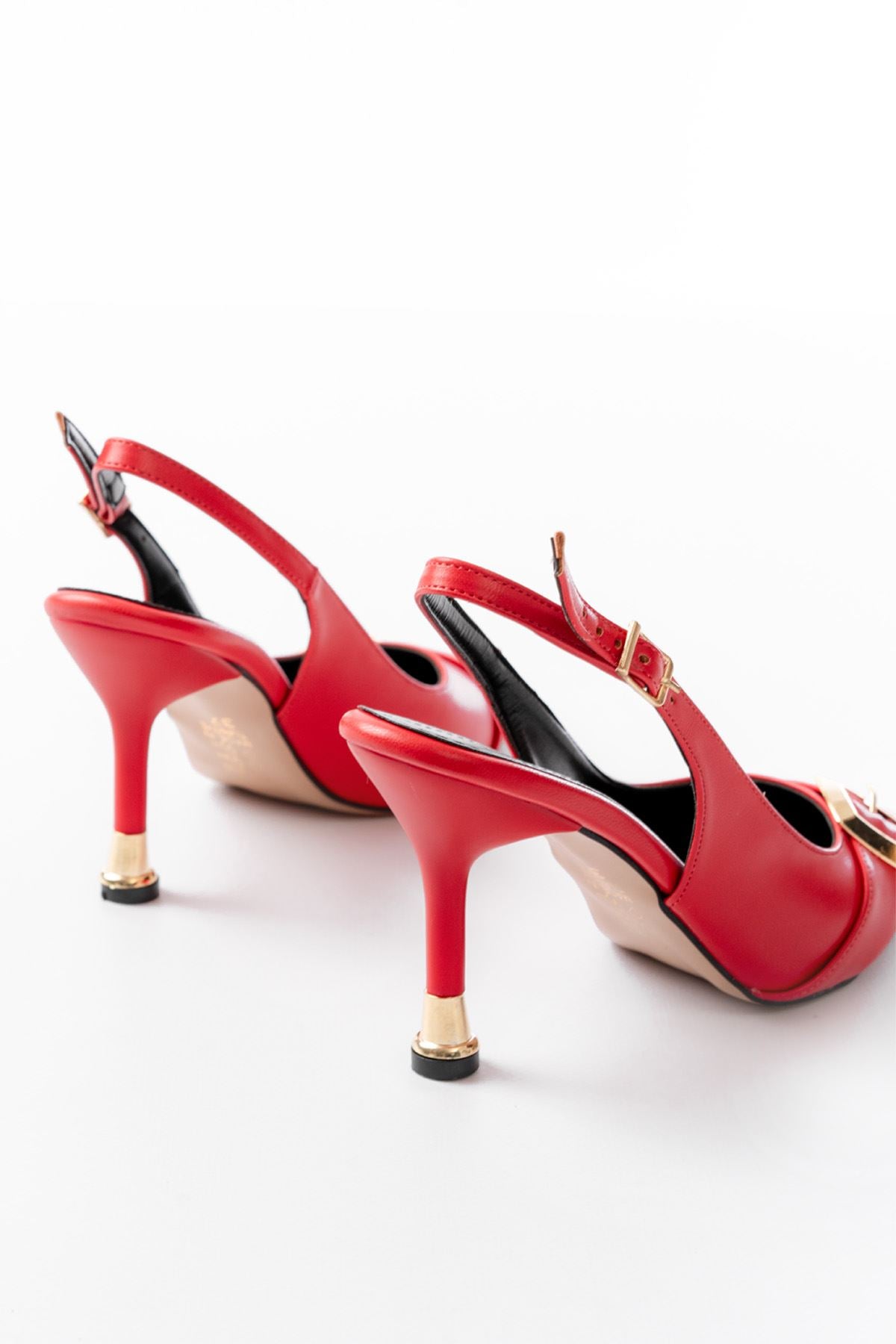 ZRİN-1151 Premium Red Daily Open-Back Heeled Shoes 11 cm