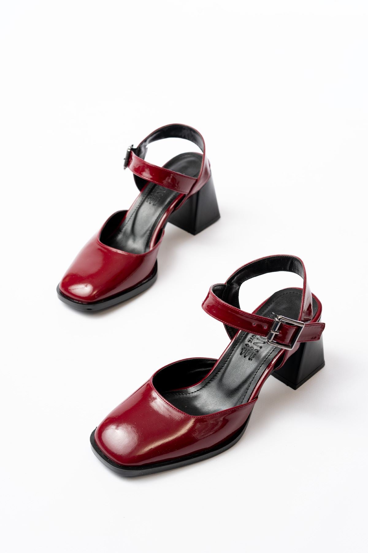 ZRİN-40450 Premium Bordo Rugan Günlük Arkası Açık Topuklu Ayakkabı 8 cm