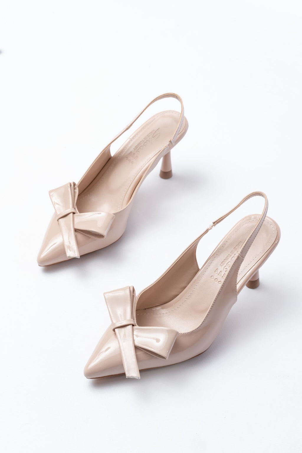 ZRIN-4501 Beige Patent Leather Open-Back Bow Heels 9 CM