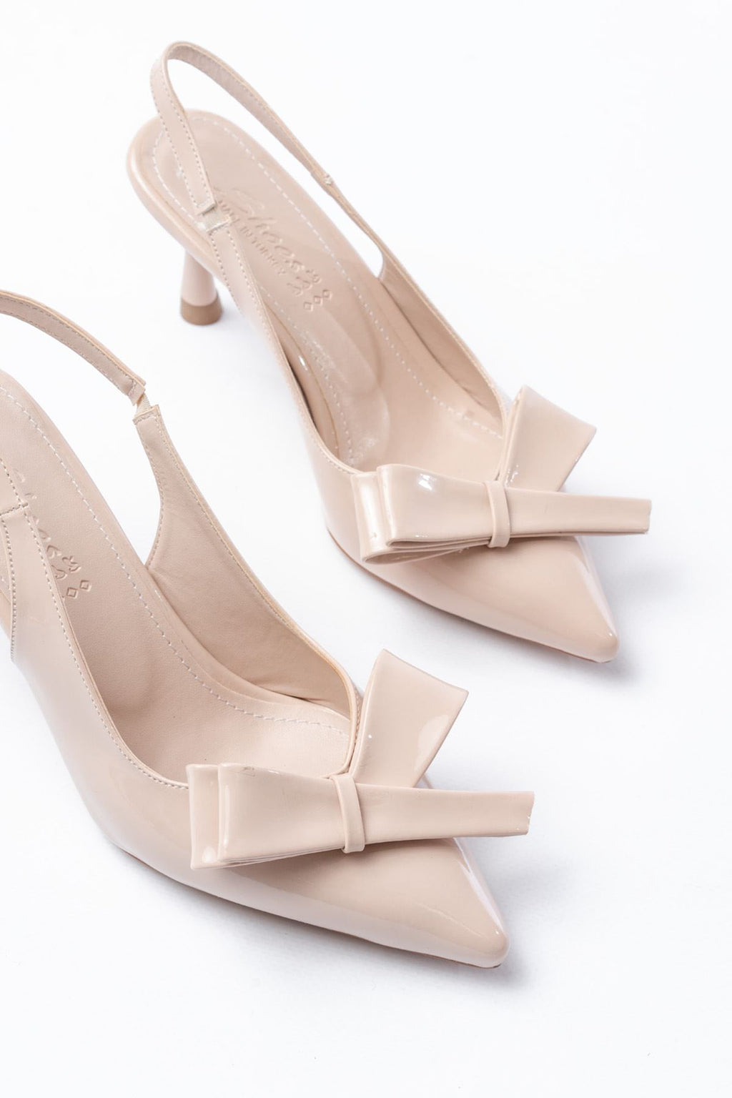 ZRIN-4501 Beige Patent Leather Open-Back Bow Heels 9 CM