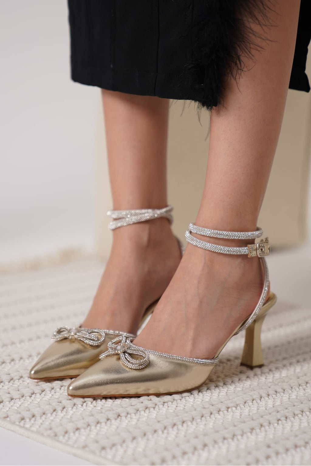 Irina Premium Women's Gold Stone Heeled Shoes