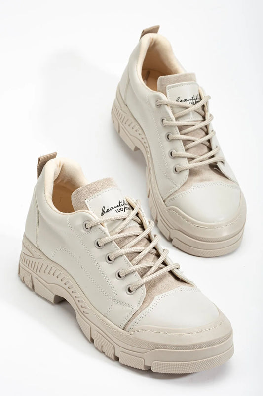 JANE Lace-Up Orthopedic Women's Sneakers - Cream