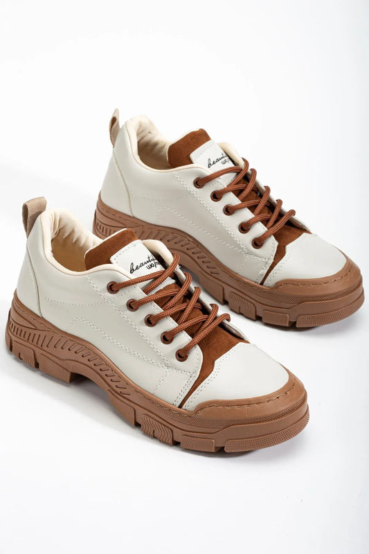 JANE Lace-Up Orthopedic Women's Sneakers - Cream Tan