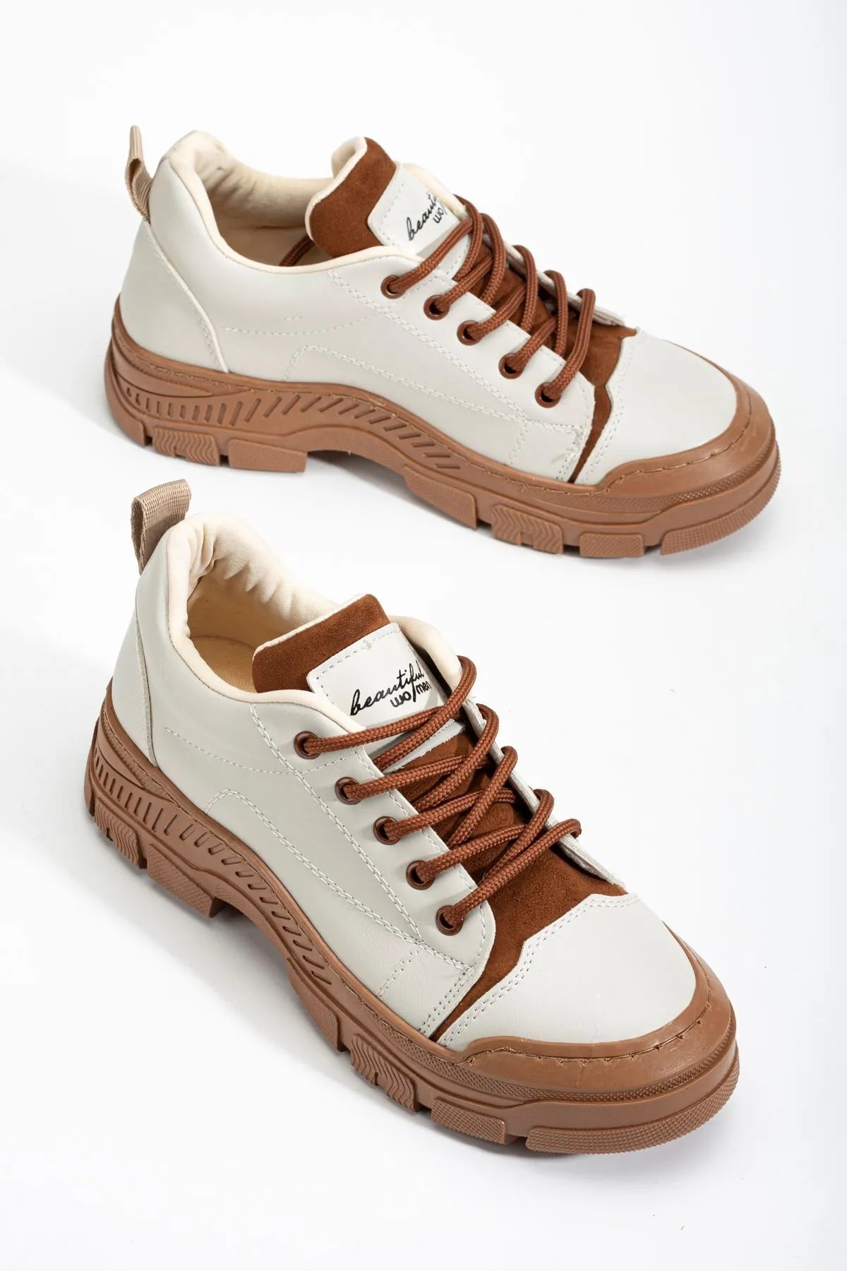 JANE Lace-Up Orthopedic Women's Sneakers - Cream Tan