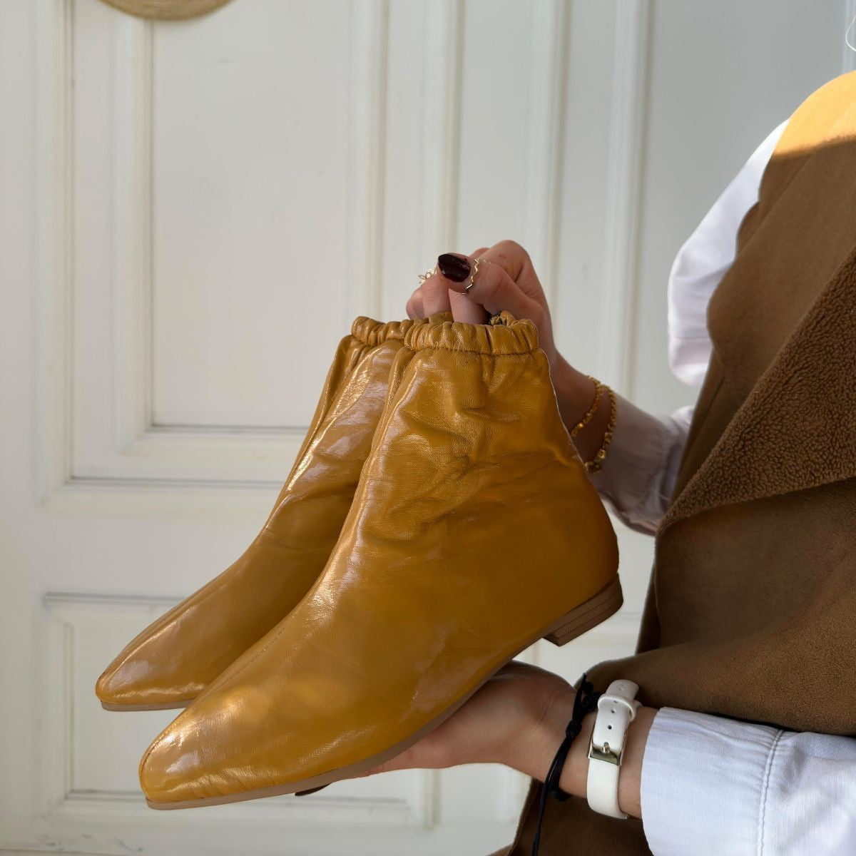 Jarla Mustard Patent Leather Boots