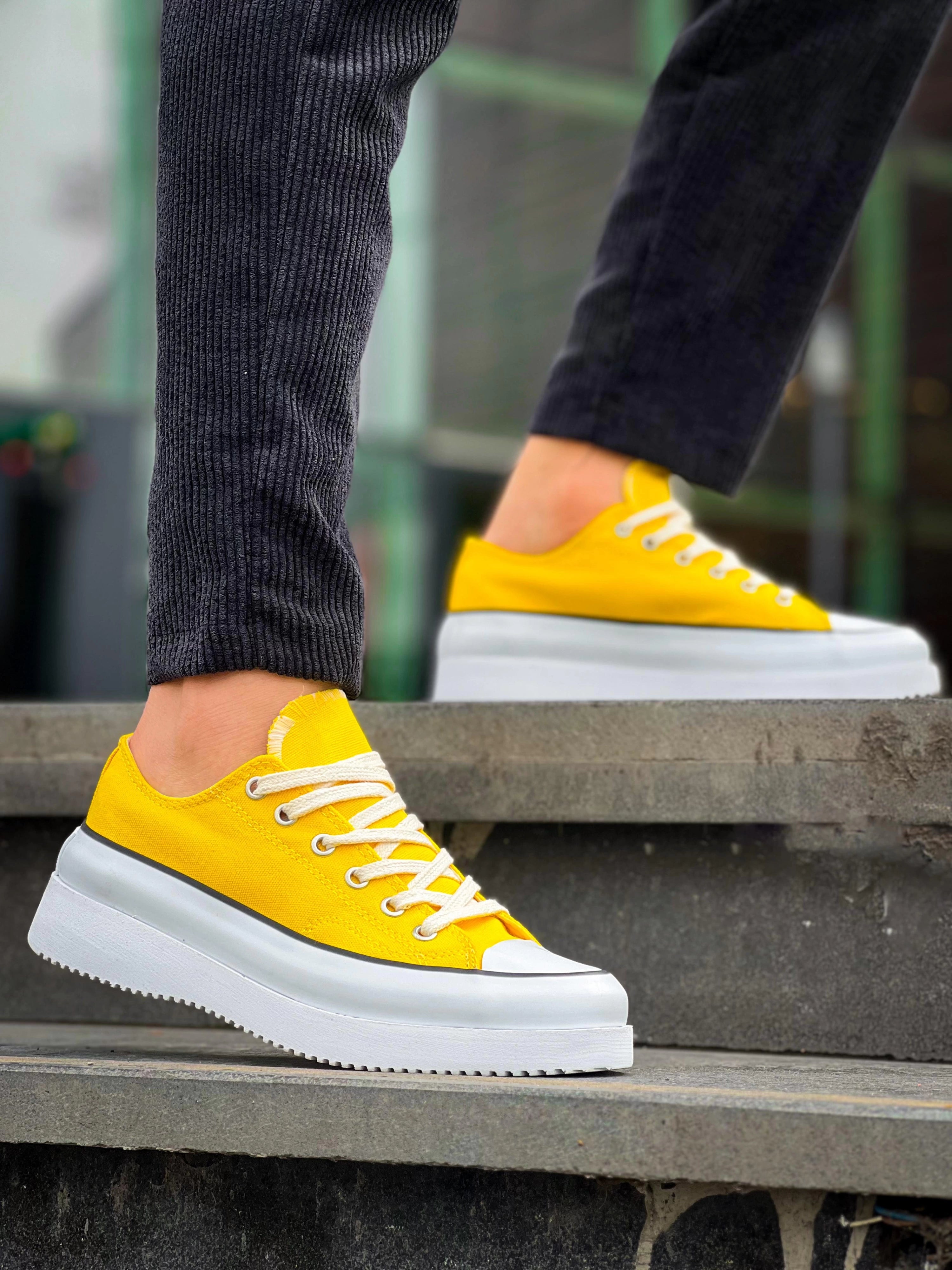 Jasko Kısa Sarı Keten Yüksek Taban Erkek Spor Ayakkabı