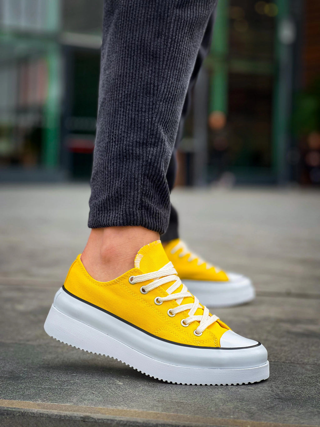 Jasko Kısa Sarı Keten Yüksek Taban Erkek Spor Ayakkabı