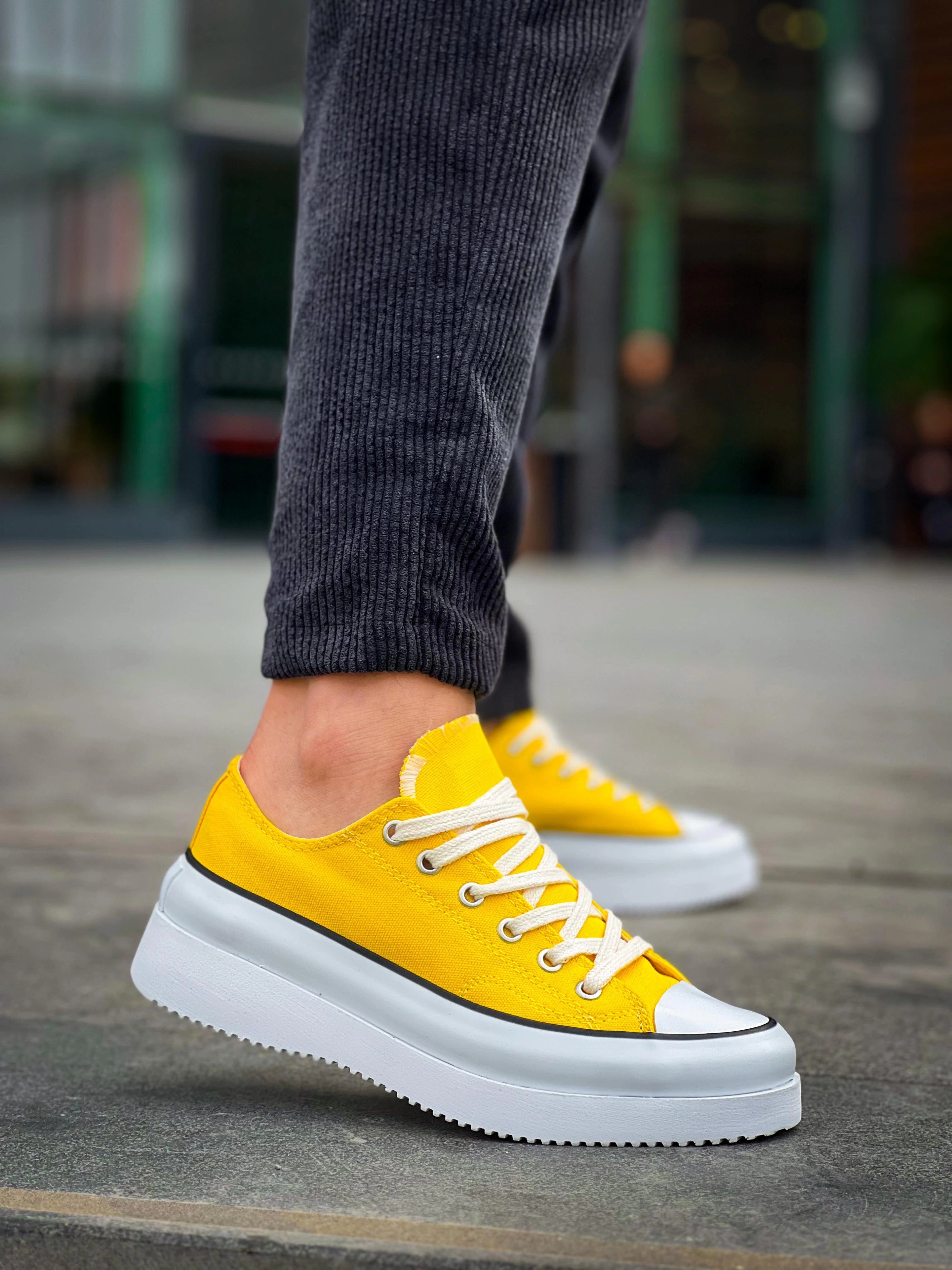 Jasko Kısa Sarı Keten Yüksek Taban Erkek Spor Ayakkabı