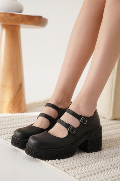 Jasmine Premium Women's Black Casual Platform Heeled Double Barrel Loafer Shoes