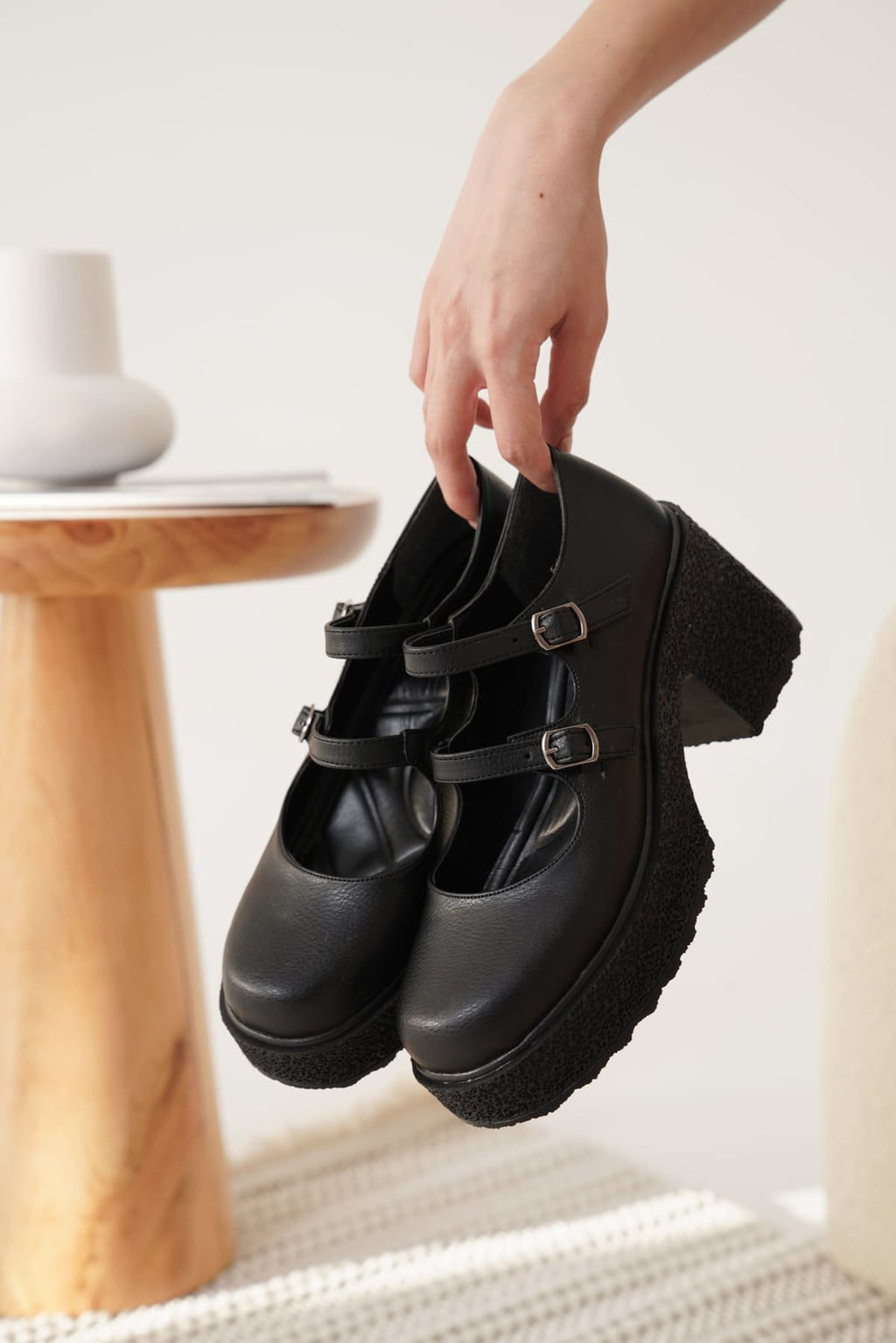 Jasmine Premium Siyah Çift Baretli Platform Topuklu Loafer Ayakkabı