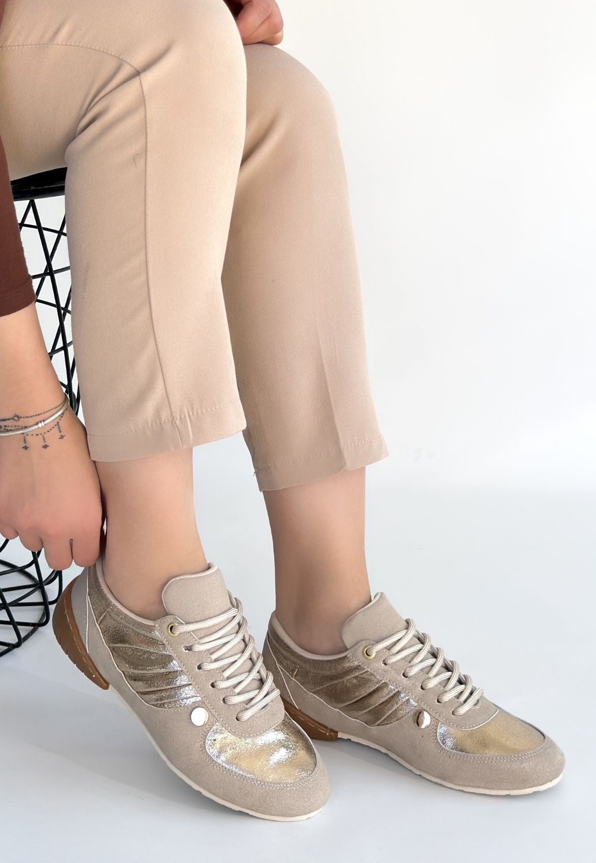 Jawen Premium Bej Nubuk Gold Spor Ayakkabı