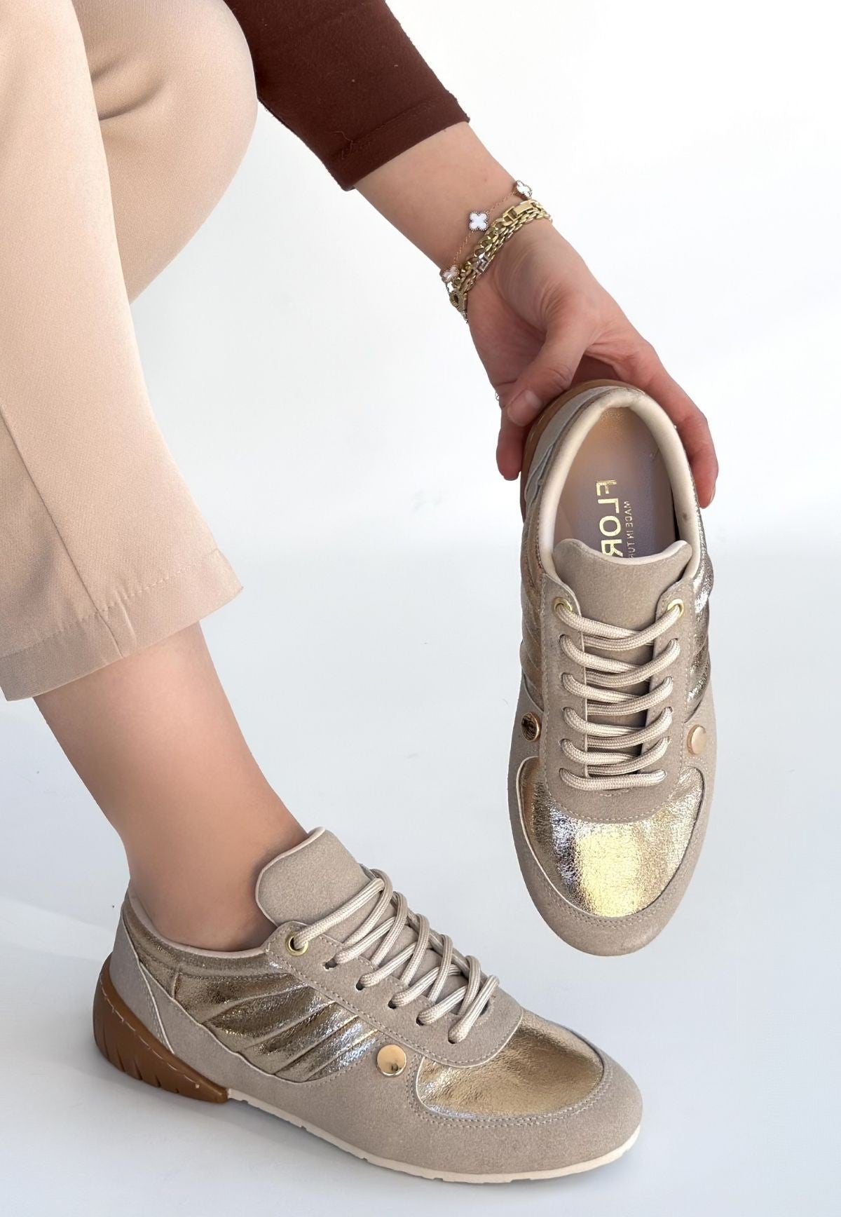 Jawen Premium Bej Nubuk Gold Spor Ayakkabı