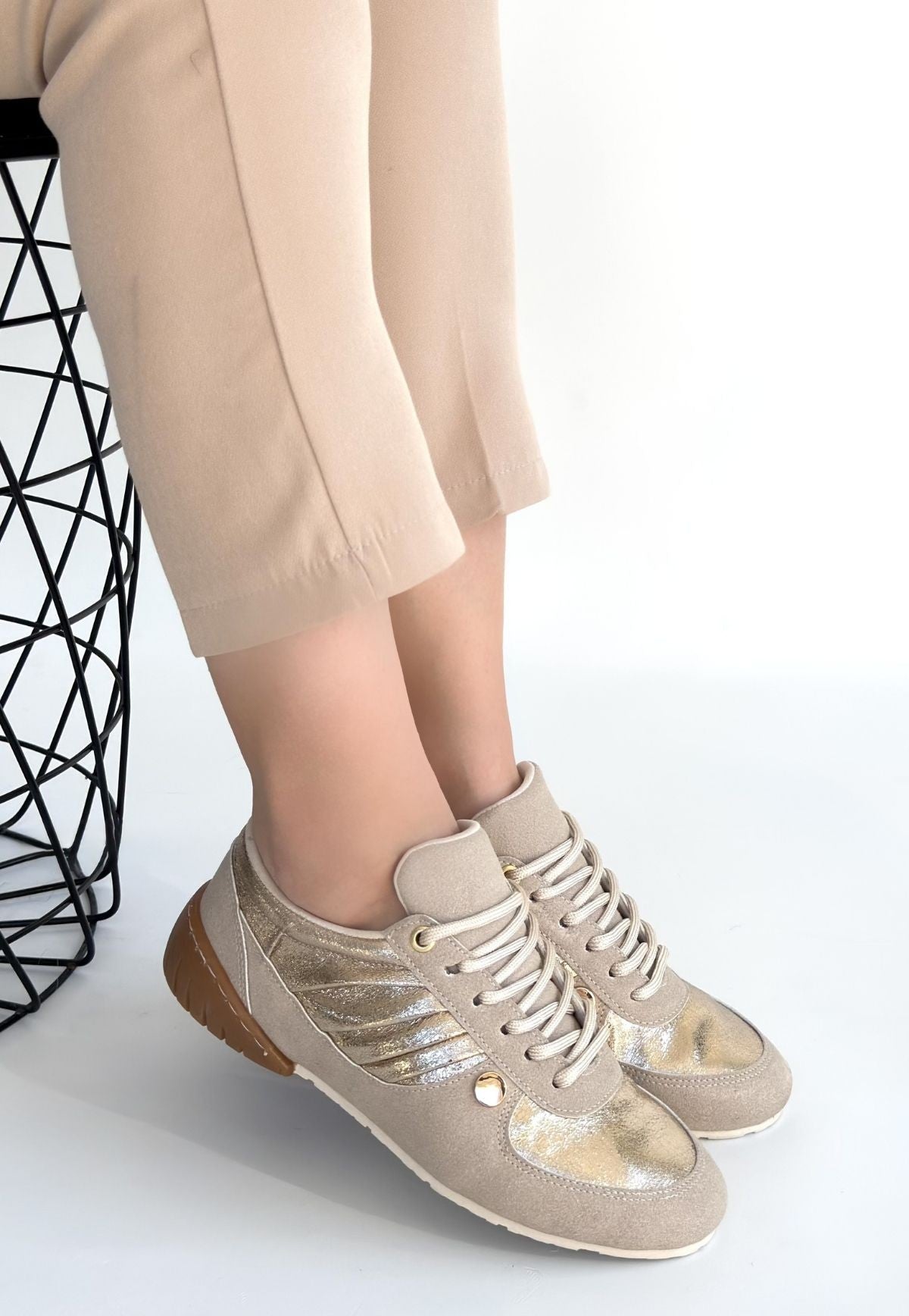 Jawen Premium Bej Nubuk Gold Spor Ayakkabı