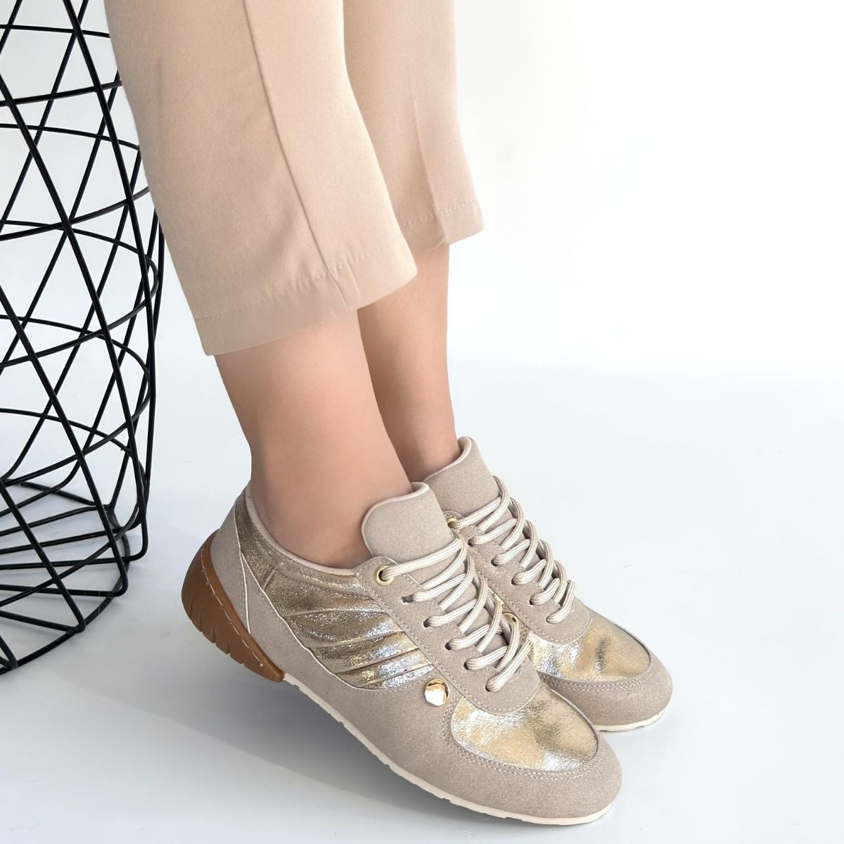 Jawen Premium Bej Nubuk Gold Spor Ayakkabı