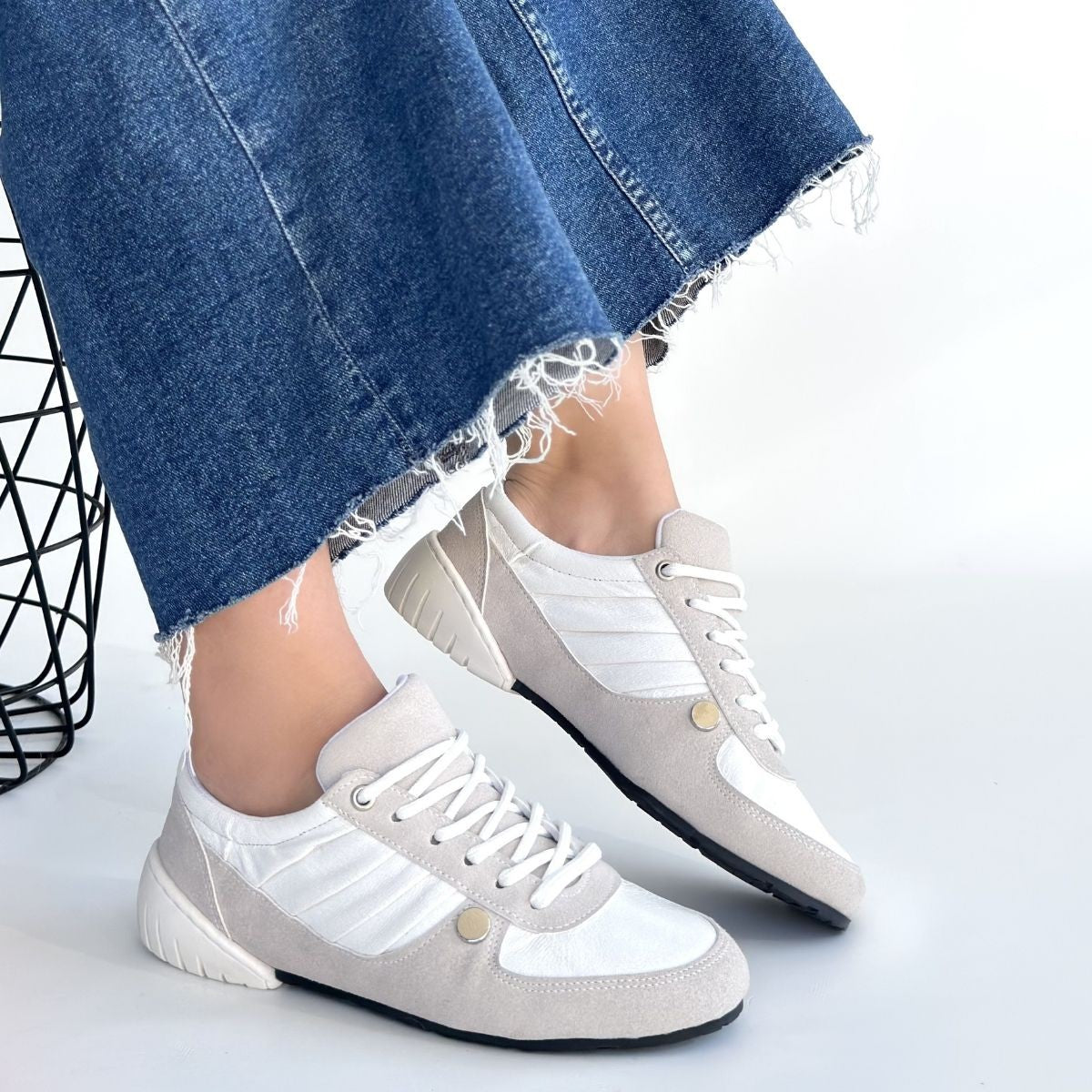 Jawen Premium Gri Nubuk Gold Spor Ayakkabı