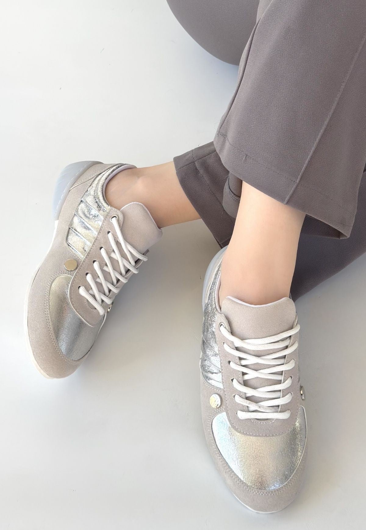 Jawen Premium Gri Nubuk Gümüş Spor Ayakkabı