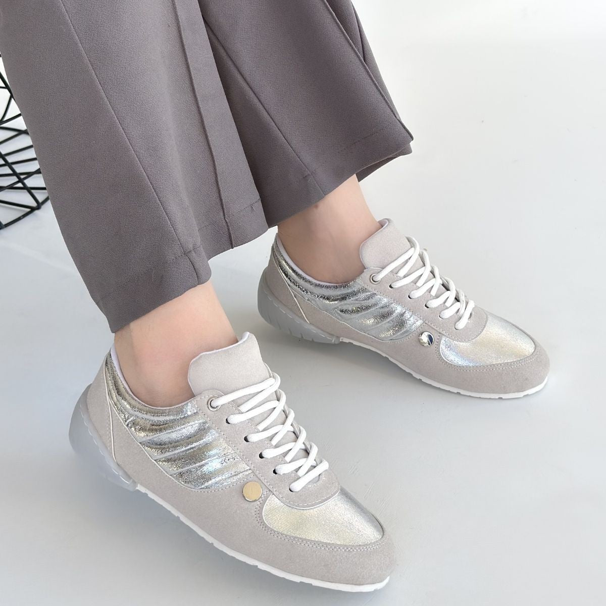 Jawen Premium Gri Nubuk Gümüş Spor Ayakkabı