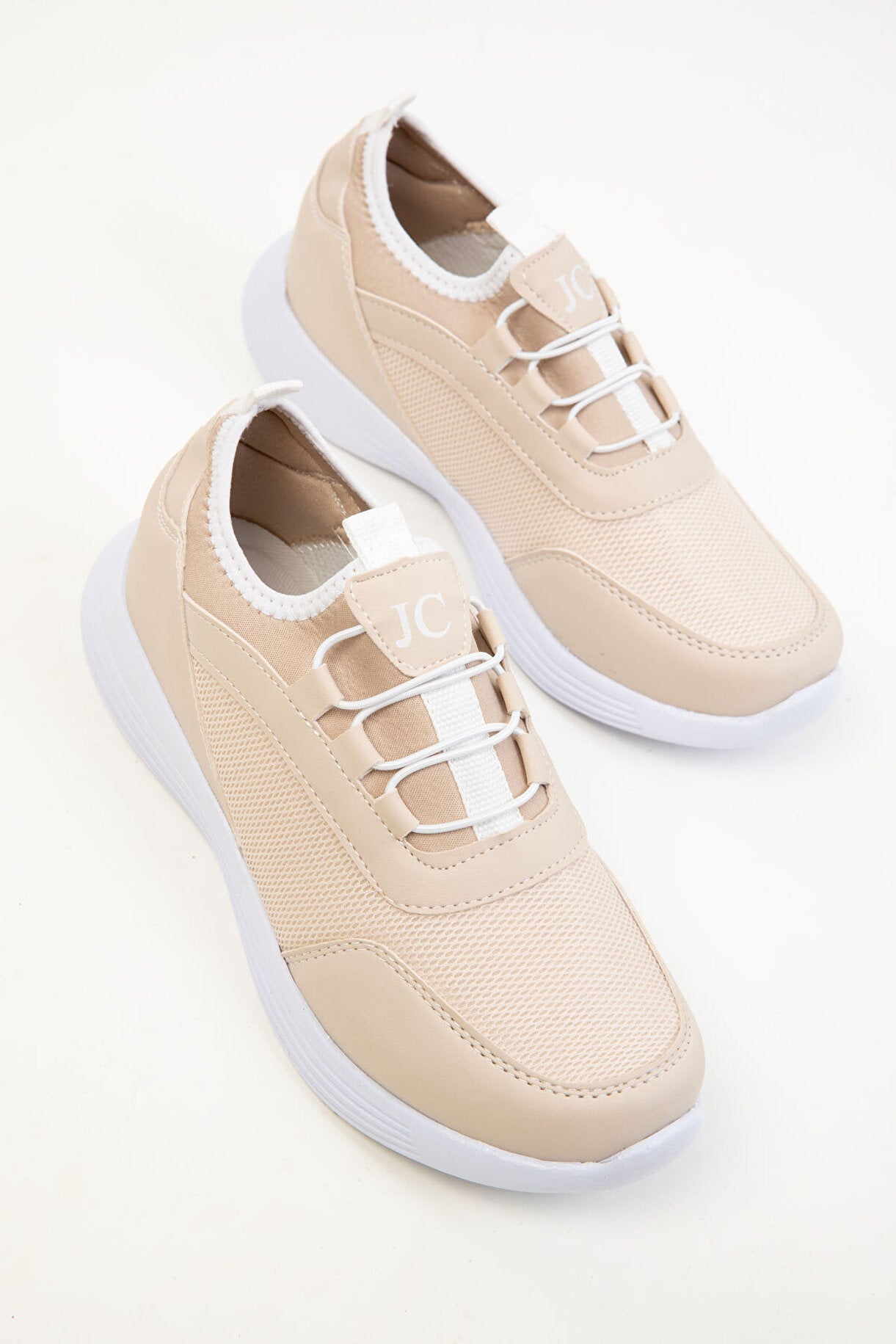 JC30005 - Bağcıksız Rahat Ortopedik Triko Günlük Kadın Sneaker Bej